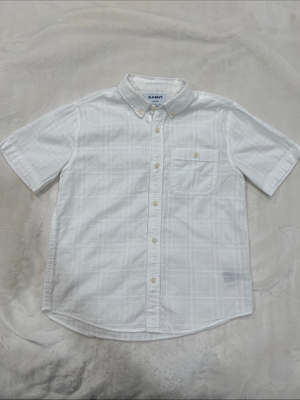 Old Navy White Short-Sleeve Plaid Button-Down Shirt